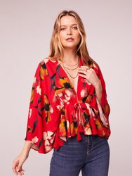 The High Priestess Red Floral Batwing Top