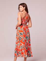 Amelia Tangerine Floral Tie Neck Maxi Dress - Tangerine/Ivory