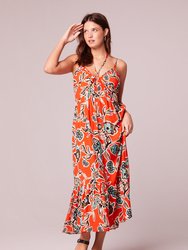 Amelia Tangerine Floral Tie Neck Maxi Dress - Tangerine/Ivory - Tangerine/Ivory