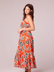 Amelia Tangerine Floral Tie Neck Maxi Dress - Tangerine/Ivory