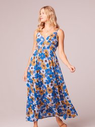 American Beauty Royal Blue Floral Maxi Dress - Royal Blue/Butterscotch