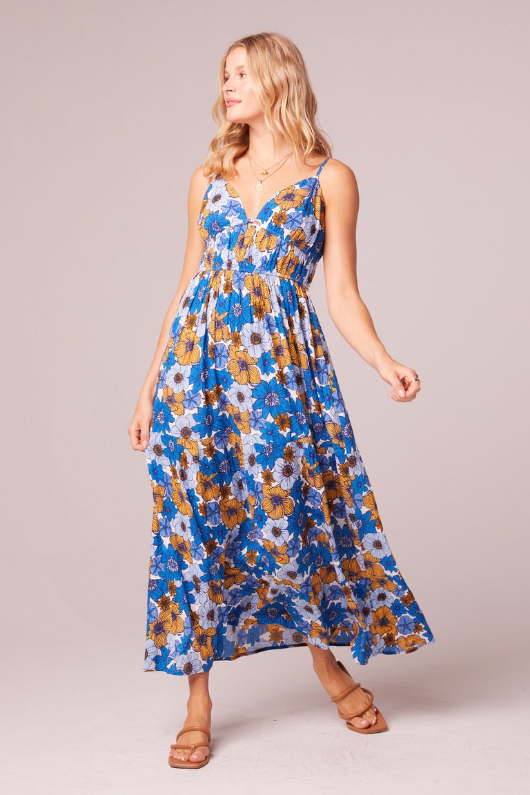 American Beauty Royal Blue Floral Maxi Dress - Royal Blue/Butterscotch