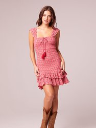 Dreamboat Red Medallion Print Smocked Mini Dress - Red/Egret