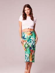 Erica Green Floral Midi Slip Skirt - Green/Cream