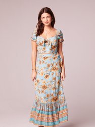 Esmerelda Light Teal Border Maxi Skirt - Light Teal/Gold