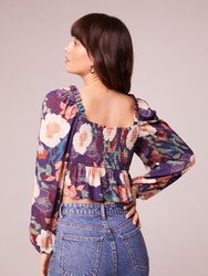 Floriane Purple Floral Ruched Front Top