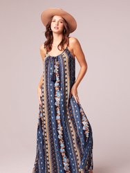 Heaven And Earth Stripe Print Maxi Dress - Navy/Azure