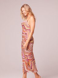 Hejira Fuchsia And Sand Swirl Slip Midi Dress