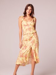 Ladies Of The Canyon Chartreuse Bra Cup Midi Dress - Chartreuse/Spiced Coral