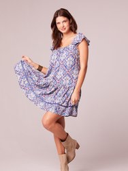 Lupe Blue Paisley Pattern Mini Dress