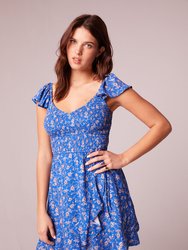 Maritza Blue Floral Smocked Mini Dress - Blue/Ivory