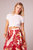 One Step Closer Red Floral Knee Length Skirt - Peach/Cream/Red