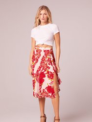 One Step Closer Red Floral Knee Length Skirt - Peach/Cream/Red