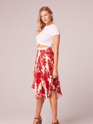 One Step Closer Red Floral Knee Length Skirt - Peach/Cream/Red