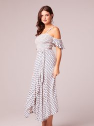 Prism Egret Off the Shoulder Midi Dress