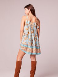 Regina Light Teal Border Babydoll Mini Dress