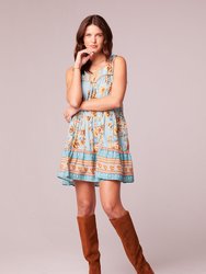 Regina Light Teal Border Babydoll Mini Dress