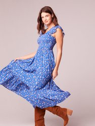 Sonia Blue Floral Smocked Maxi Dress - Blue/Ivory