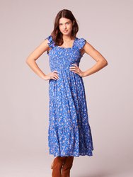 Sonia Blue Floral Smocked Maxi Dress