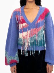 Maya V Neck Sweater - Feather Print