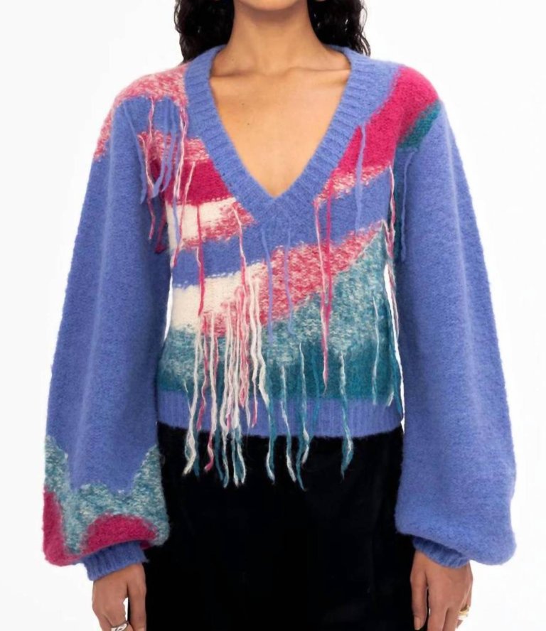 Maya V Neck Sweater - Feather Print