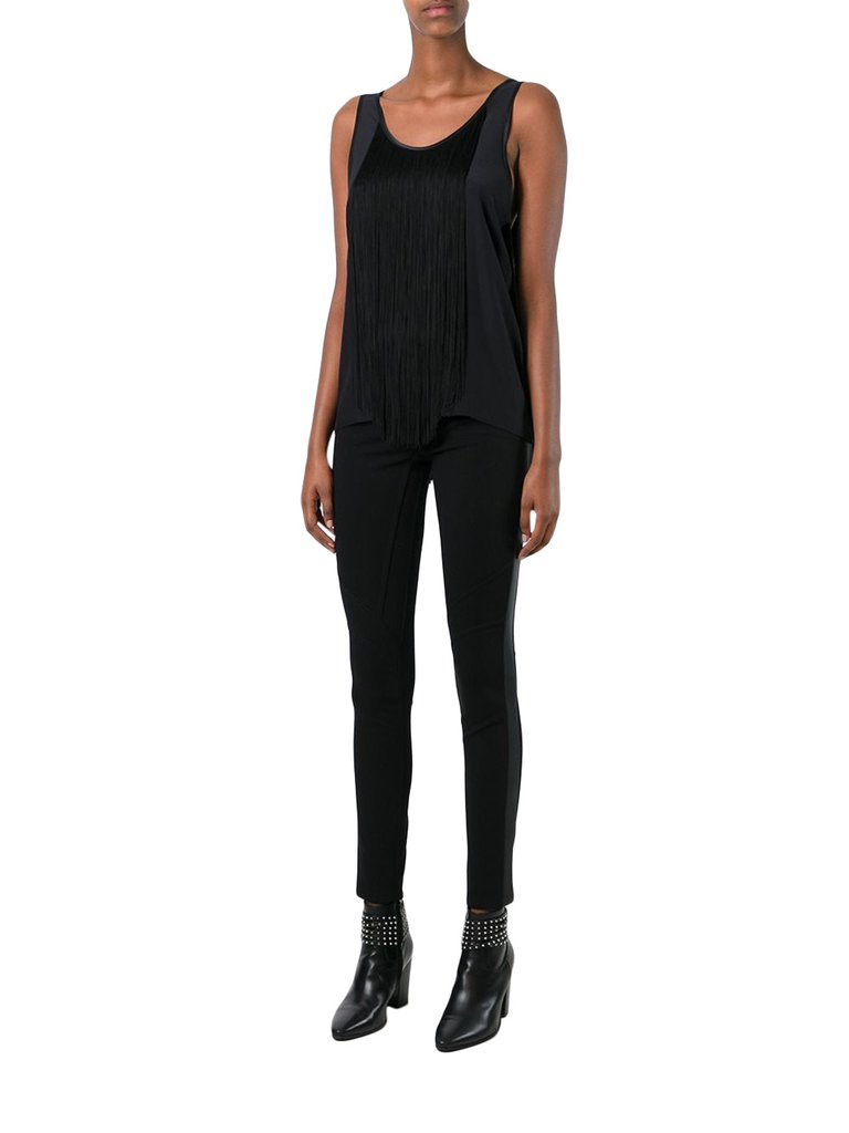 Barbara Bui Black Silk Fringe Top - Black