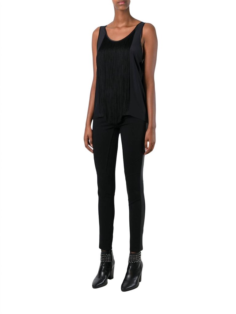 Silk Fringe Top In Black - Black