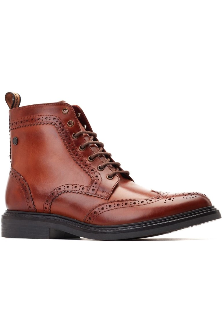 Mens Shaw Leather Brogues Boot - Burnt Tan - Burnt Tan