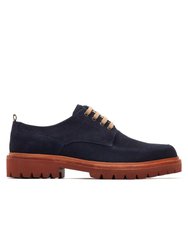 Mens Suede Chunky Heel Casual Shoes - Navy