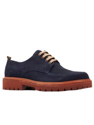 Mens Suede Chunky Heel Casual Shoes - Navy - Navy