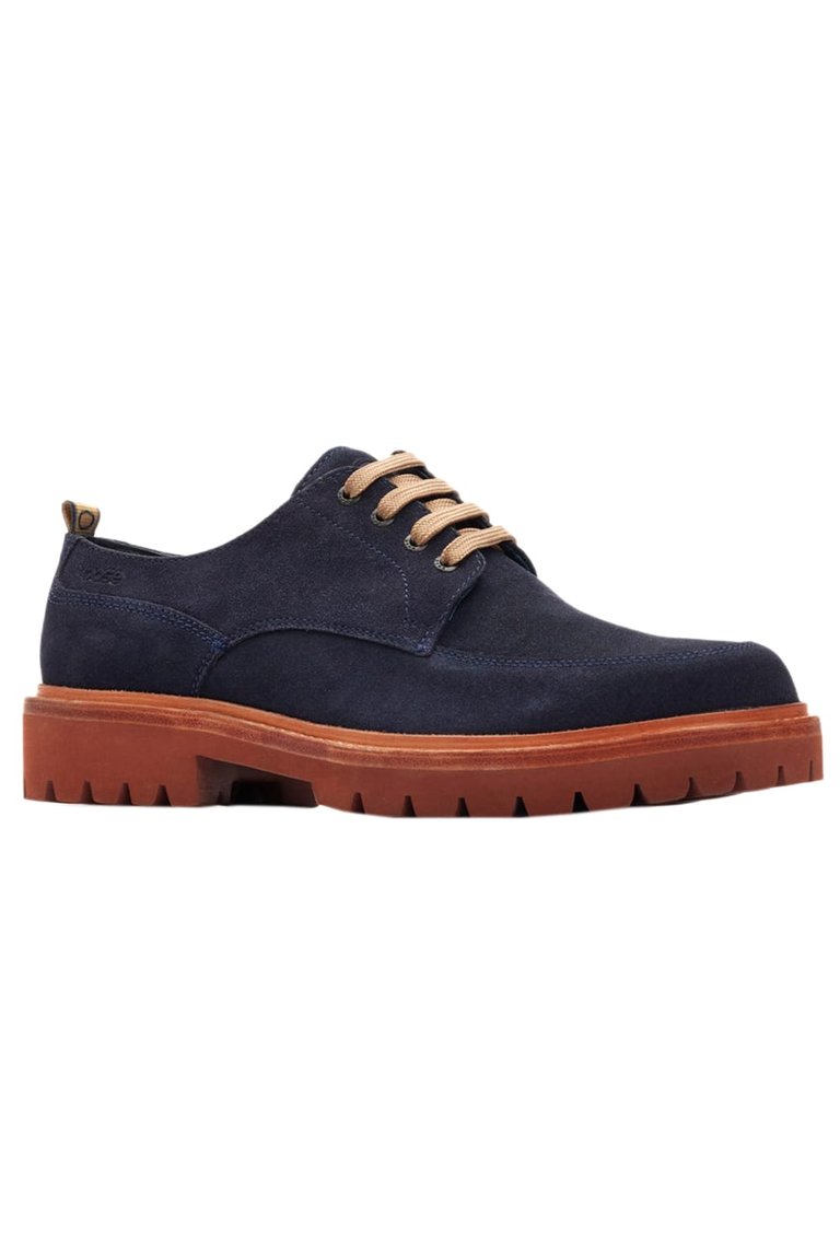 Mens Suede Chunky Heel Casual Shoes - Navy - Navy