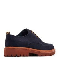 Mens Suede Chunky Heel Casual Shoes - Navy