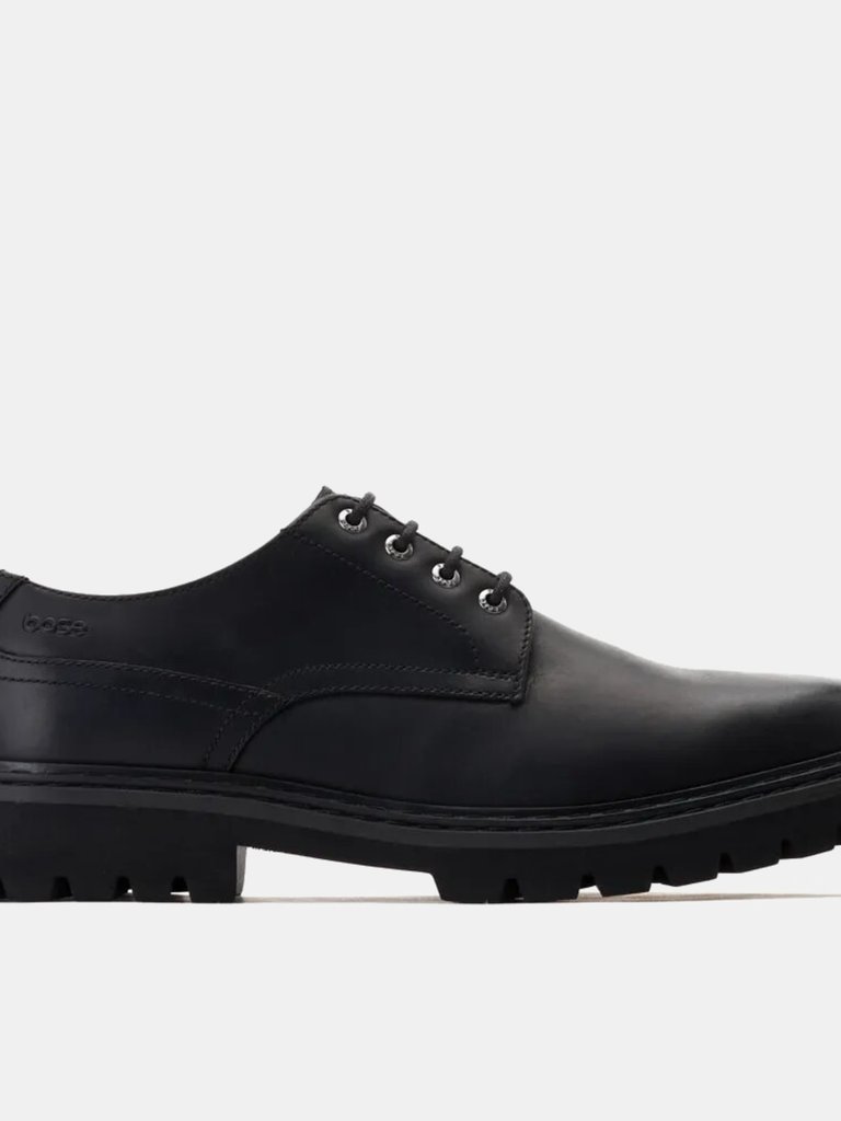 Mens Wick Leather Derby Shoes - Black - Black