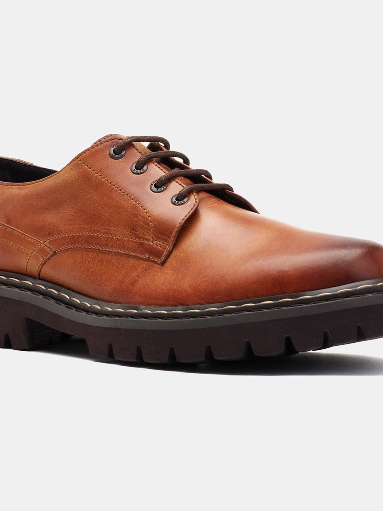 Mens Wick Leather Derby Shoes (Burnt Tan) - Burnt Tan