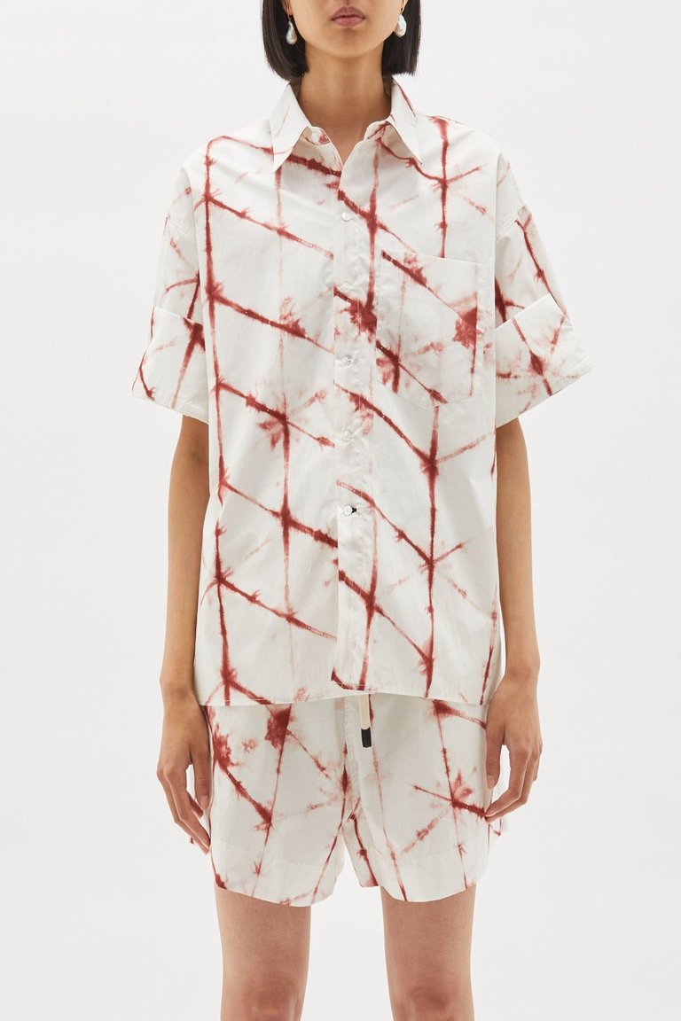 Printed Boxy S-S Shirt - Redwood-Print