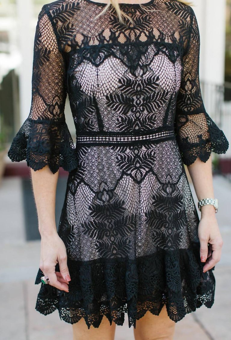 Layer Cake Lace Ruffle Dress In Black - Black