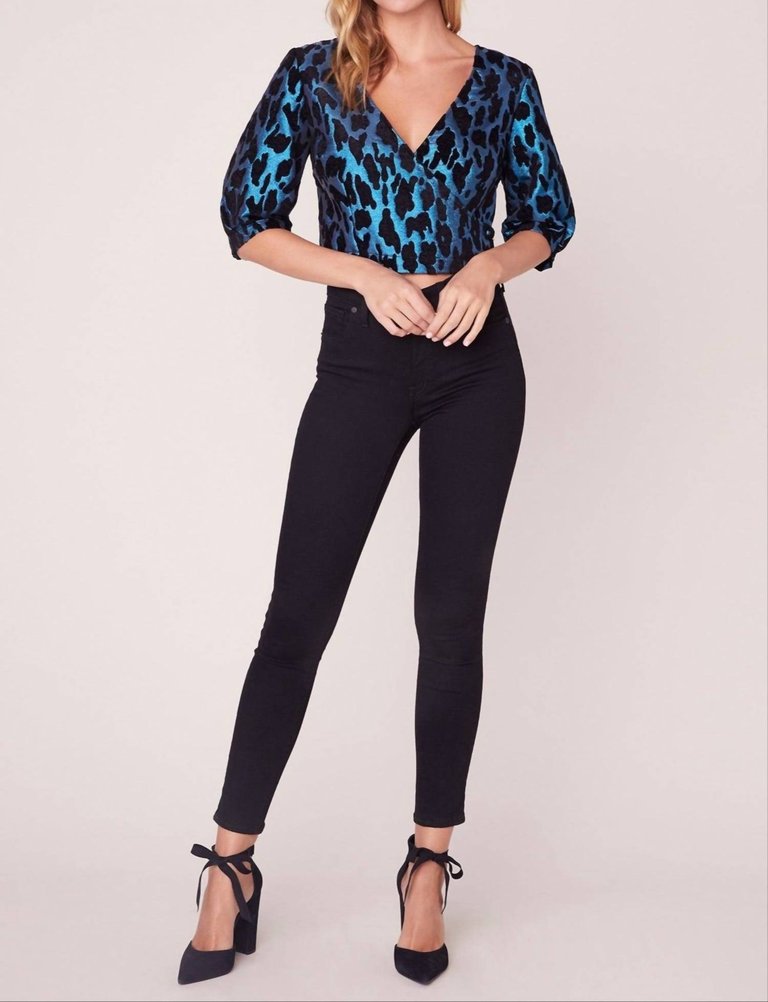 Leopard Metallic Top In Blue - Blue