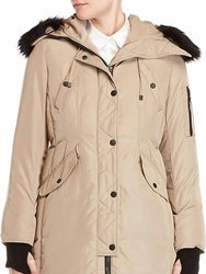 Women's Down Puffer Coat Hooded - Beige