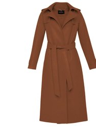 Women'S Raw Edged Wool Belted Long Trench Coat - Pecan