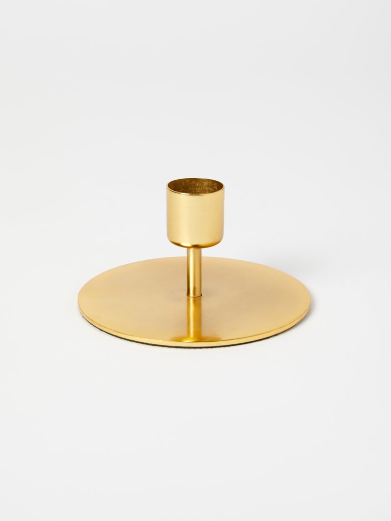 Short Gold Taper Candle Holder