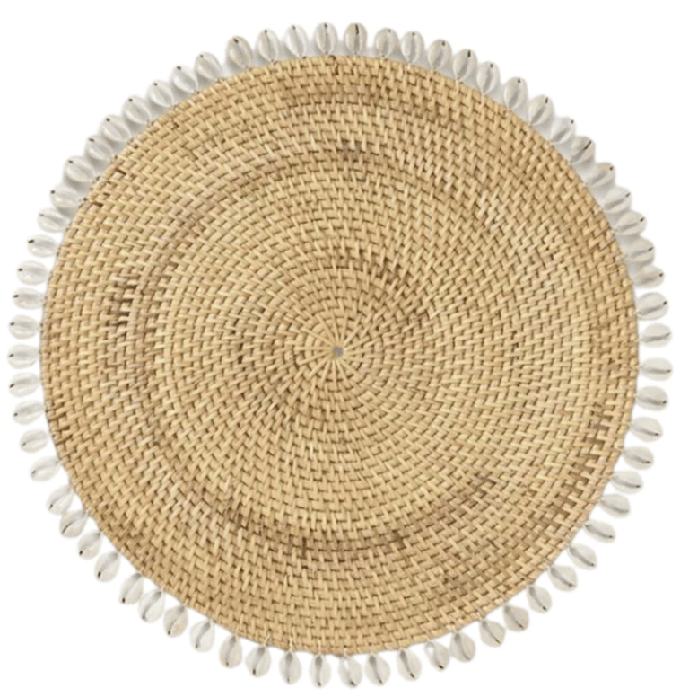Beige Rattan Placemat With Cowrie Shell - Set of 4