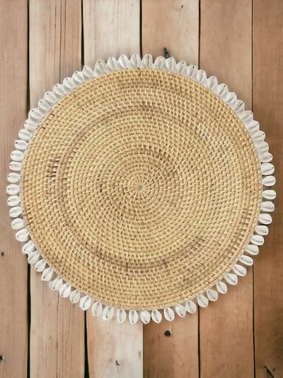 BEACH HAUS Beige Rattan Placemat With Cowrie Shell - Set of 4 product