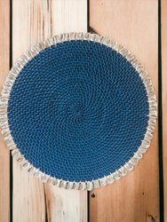 Cobalt Rattan Placemat With Cowrie Shell - Set of 4