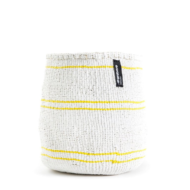 Mifuko - Extra Small Basket with White and Yellow Stripes - White/Yellow