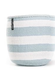 Mifuko - Medium Basket with White and Pale Blue Stripes - White / Pale Blue