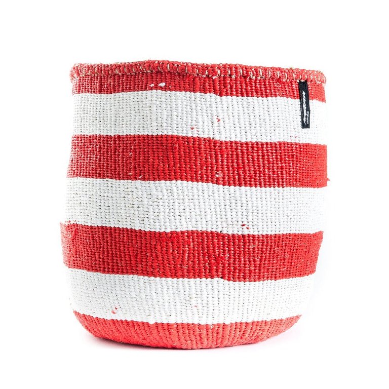 Mifuko - Medium Basket with White and Red Stripes - White/ Red