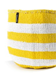 Mifuko - Medium Basket with White and Yellow Stripes - White / Yellow