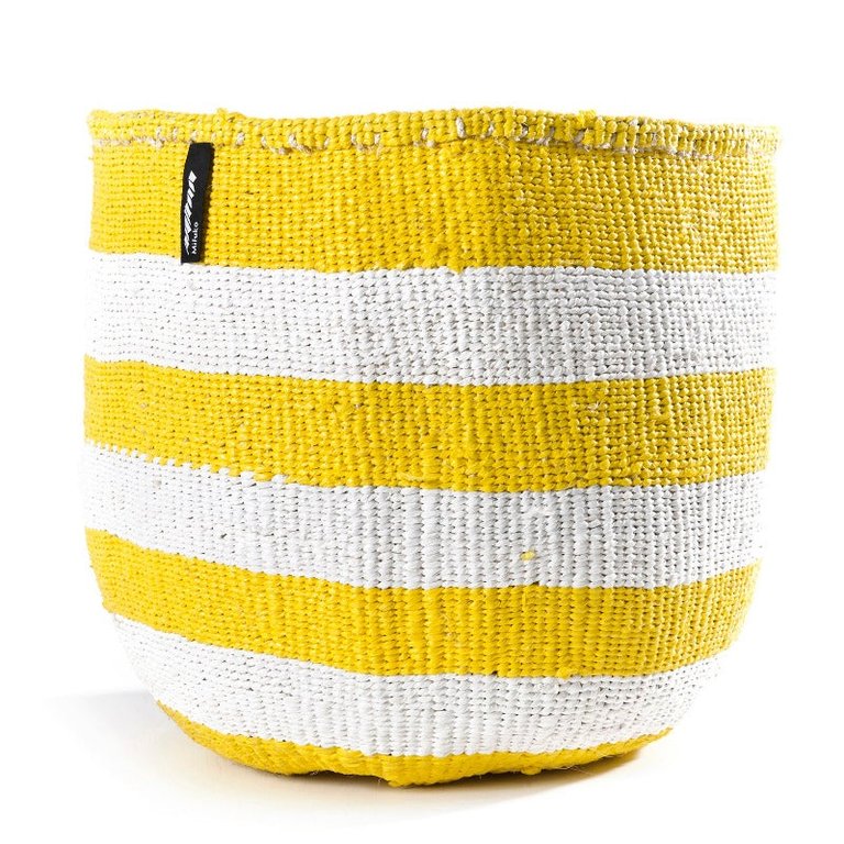 Mifuko - Medium Basket with White and Yellow Stripes - White / Yellow