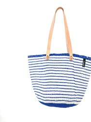 Mifuko - Medium Shopper basket Blue and White Small Stripes - Blue / White