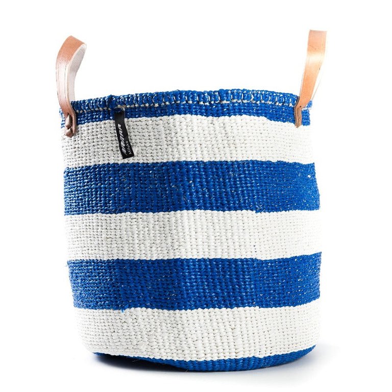 Mifuko - Medium Tote Bag with White and Blue Stripes - White / Blue